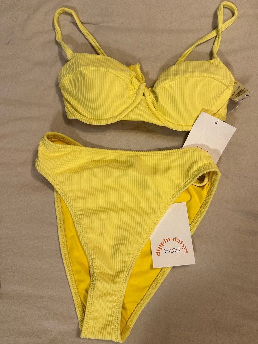 Dippin’ Daisy’s Yellow Ribbed High Waisted Bikini Set Women’s XS